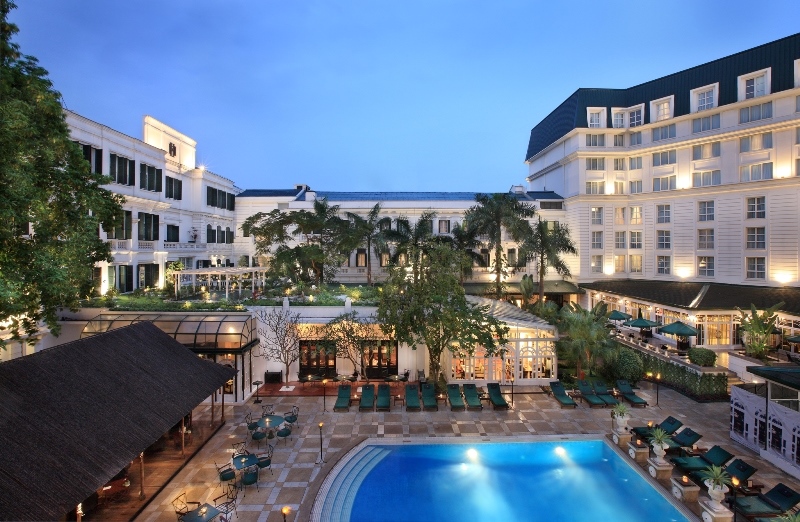 A view of the garden courtyard at Metropole Hanoi