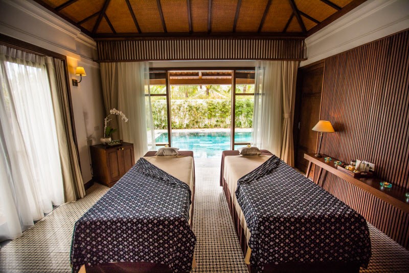 Two remarkable new villas unveiled at The Anam feature couples’ massage tables, a sunken granite Jacuzzi large enough for two, a steam room and a large outdoor pool.