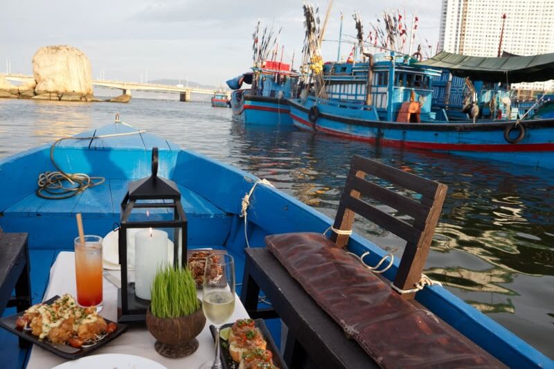 The cruise caters to up to eight passengers aboard a traditional wooden Vietnamese fishing boat.