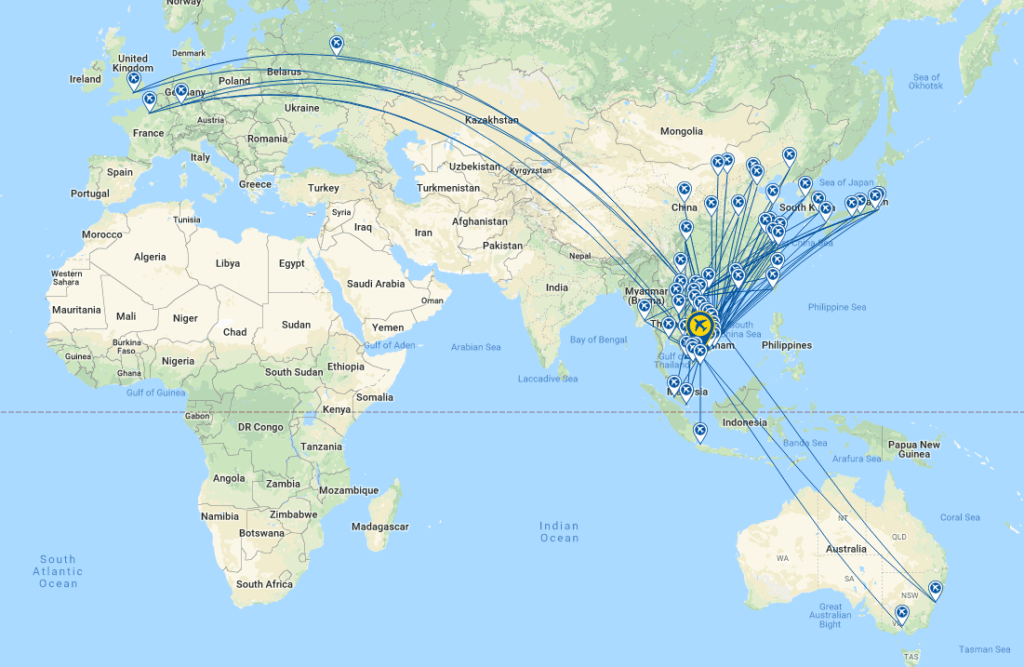 Vietnam Airlines Route Map (w/c 05-Mar-2018) - Source: The Blue Swan Daily