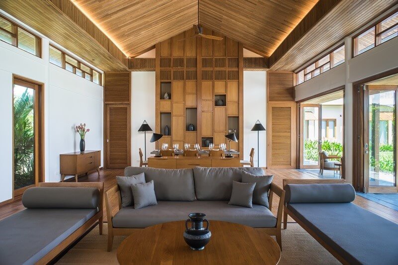 A dining and living room inside a private villa