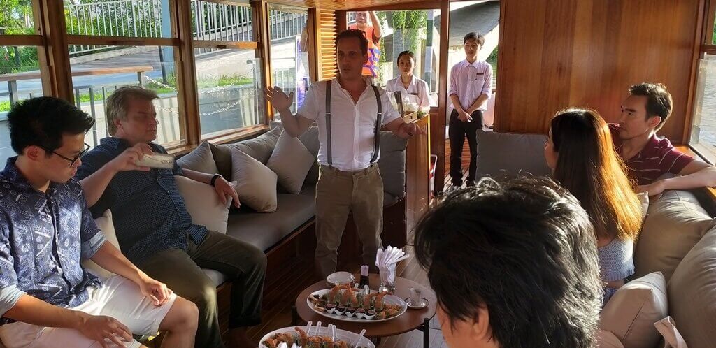 Azerai Can Tho GM Serge Ditesheim hosting Thai media on Sundown Cruise