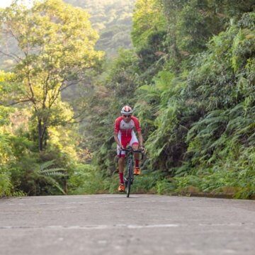 Cyclists pedal from sea level to 1260 metres during the time trial on race day 1