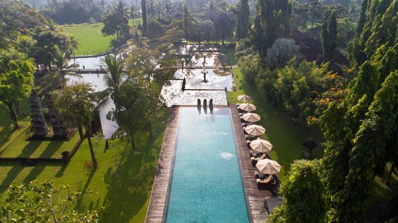Tanah Gajah's main swimming pool and surrounding ponds