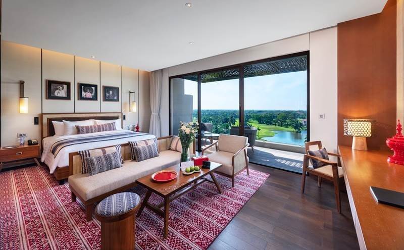 All rooms face the golf course at the 4-star Awei Metta in Yangon.