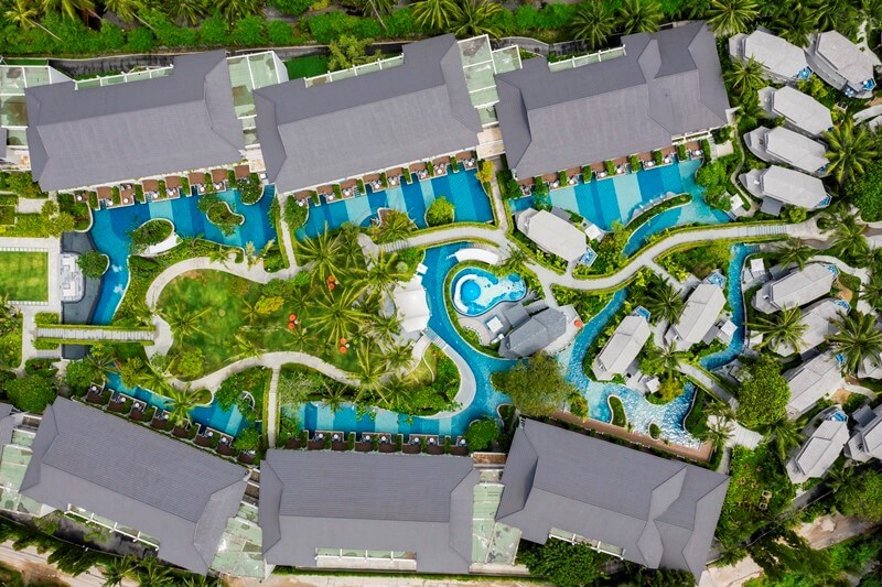 The nautical-themed resort is home to a host of remarkable facilities including a 1600sqm lagoon pool (pictured) that meanders through its lush grounds like a river and a two-level infinity pool with in-water loungers, as well as two restaurants, an executive lounge, a swim-up bar, spa, fitness center, ballroom and, for families, a kid’s club, outdoor playground and mini water park.