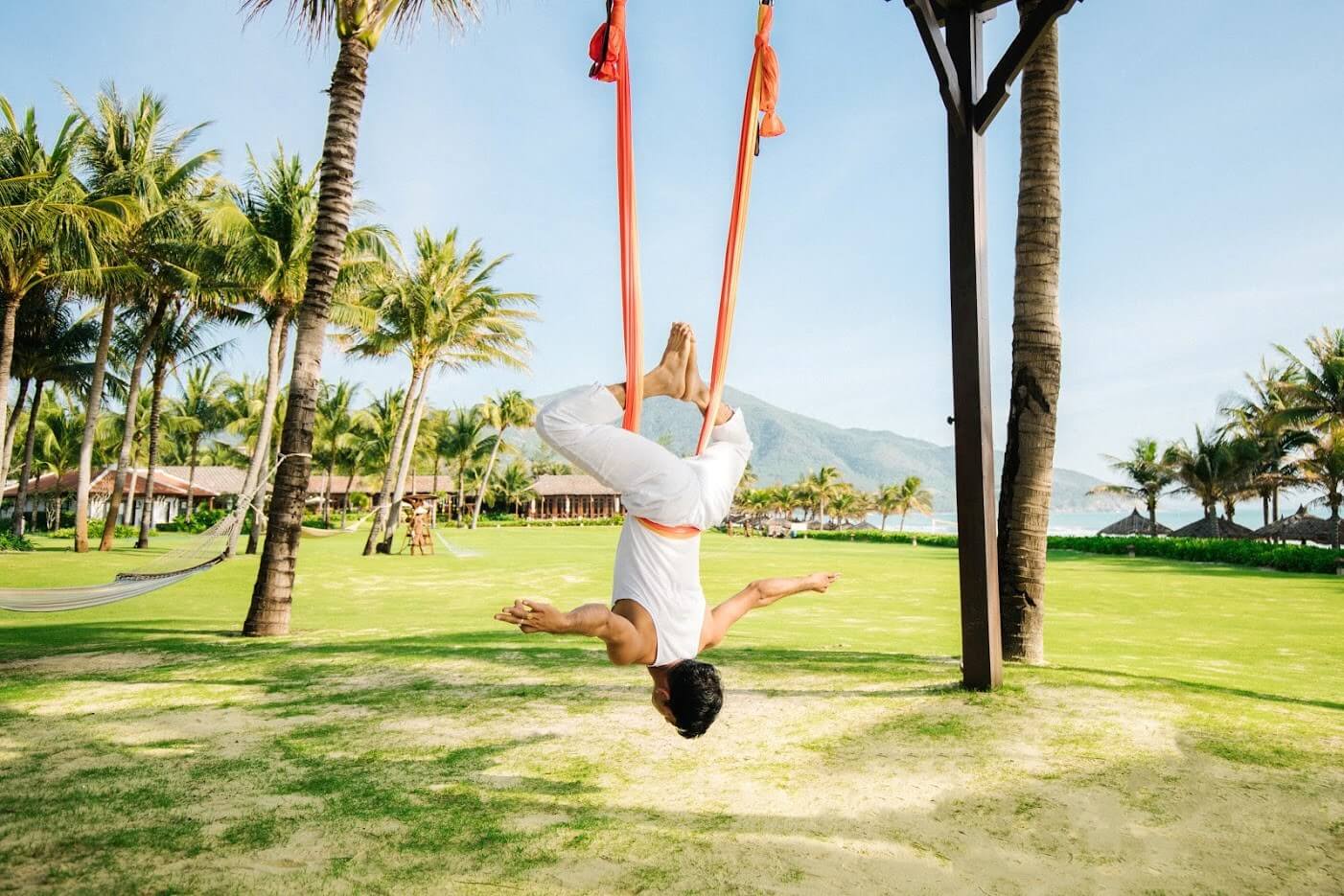 The Anam’s resident yogi Umesh Sharma has introduced aerial yoga classes that suspend participants in an array of reinvigorating poses in mid-air beside the resort’s stretch of Long Beach.