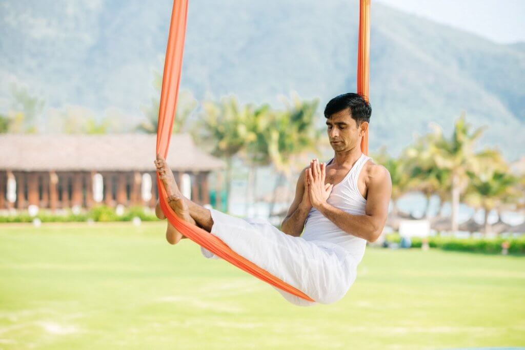 Also dubbed anti-gravity yoga, the resort’s aerial yoga swaps a yoga mat on the floor for a silk hammock suspended from outdoor support beams, permitting participants to practice postures without compressing the spine or applying pressure to joints including the wrists. 