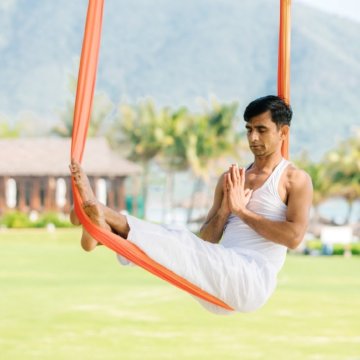 Also dubbed anti-gravity yoga, the resort’s aerial yoga swaps a yoga mat on the floor for a silk hammock suspended from outdoor support beams, permitting participants to practice postures without compressing the spine or applying pressure to joints including the wrists.