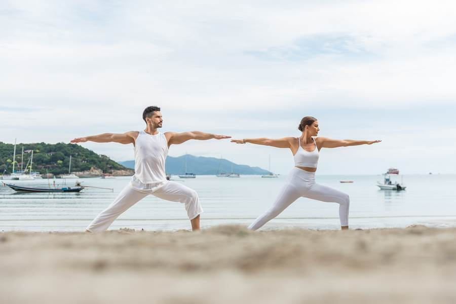 The Level guests have access to all of Meliá Koh Samui’s facilities, also including two restaurants, a swim-up bar, fitness center, ballroom and, for families, a kid’s club, outdoor playground and mini water park. The resort offers an array of activities including Muay Thai boxing, yoga (pictured) and water sports such as kayaking.