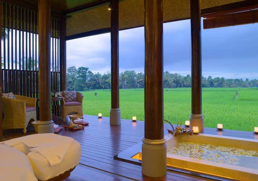 A spa suite overlooking the rice paddies