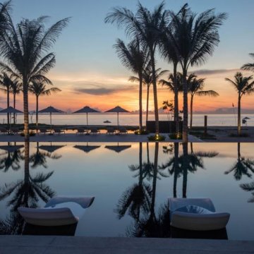This stunning sunrise image of two of Alma's 12 swimming pools cascading down to the beach, with submerged sun loungers in the foreground, secured the resort's placement as one of the Most Instagrammable Hotel in the World’ competition’s 64 hotel finalists.