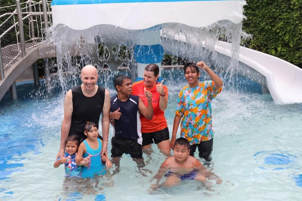 The children descended on the mini-water park with a shallow pool, slide, mushroom fountain and giant tipping bucket as well as the kid’s club Kidsdom, housed in a repurposed merchant vessel packed with colourful installations, activities and toys. 