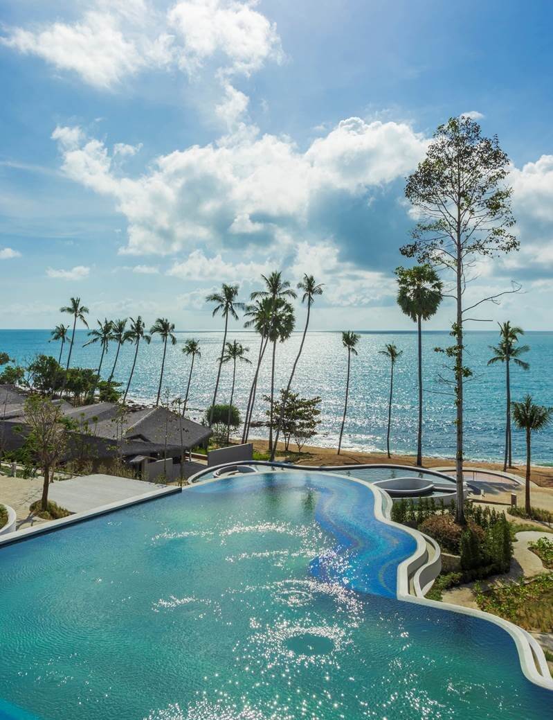 Views of the azure ocean can be enjoyed from various vantage points around the resort