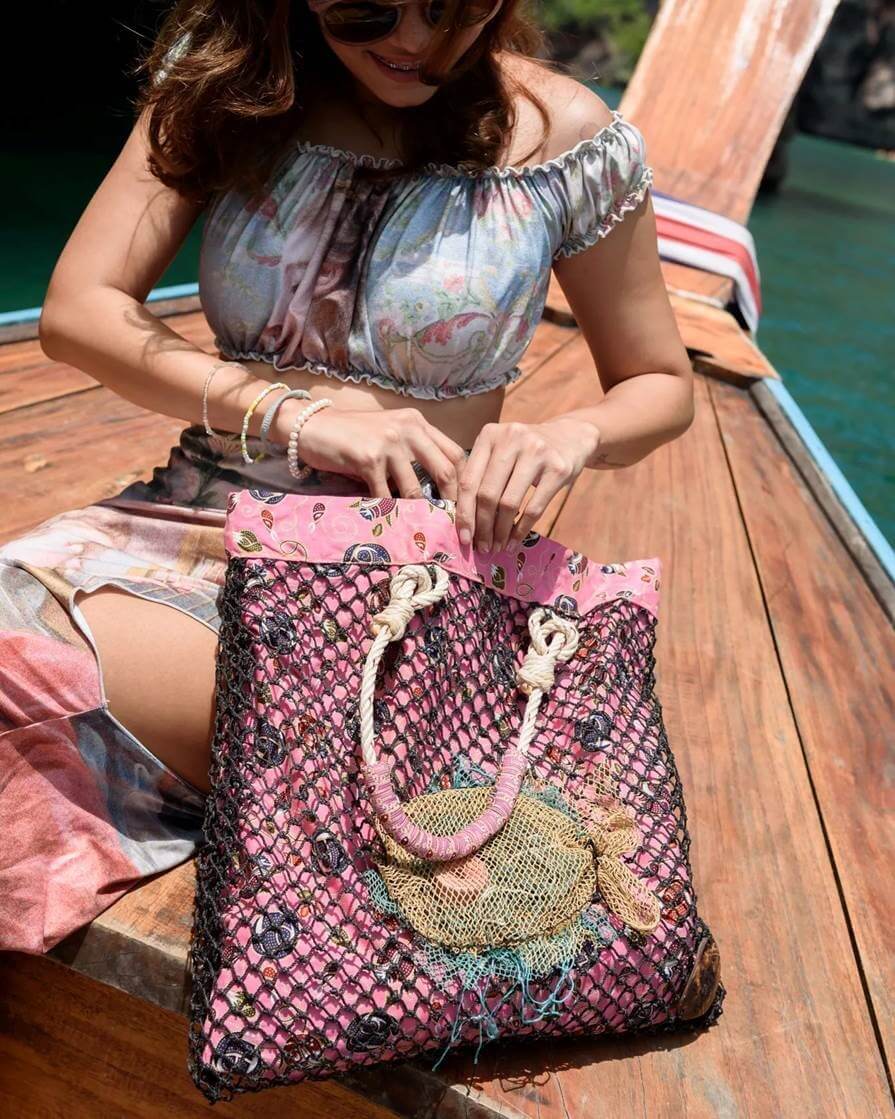 All Souvenirs From The Sea tote bags are created using upcycled debris from the Andaman Sea.