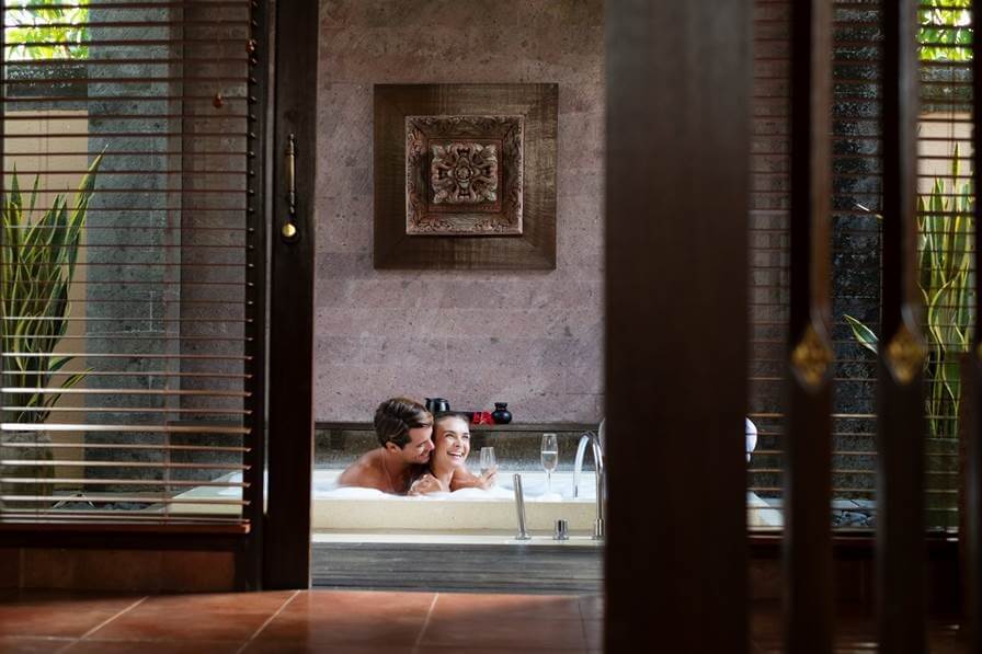The one-bedroom pool villa’s deep soaking tub