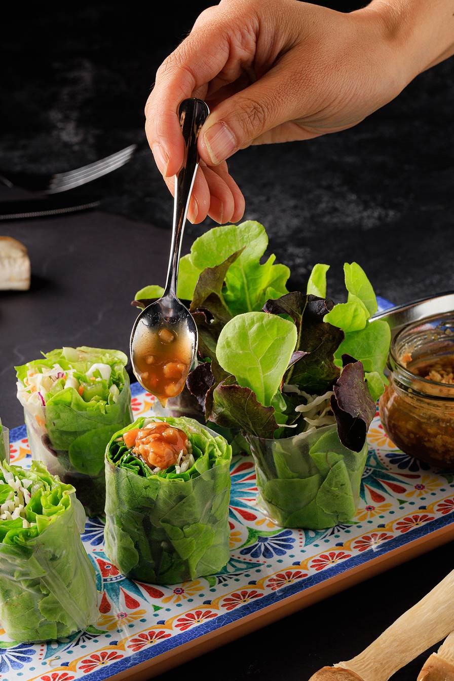 The menu features fresh summer rolls comprising vegetables in fresh spring roll wrap and sweet tamarind dip.