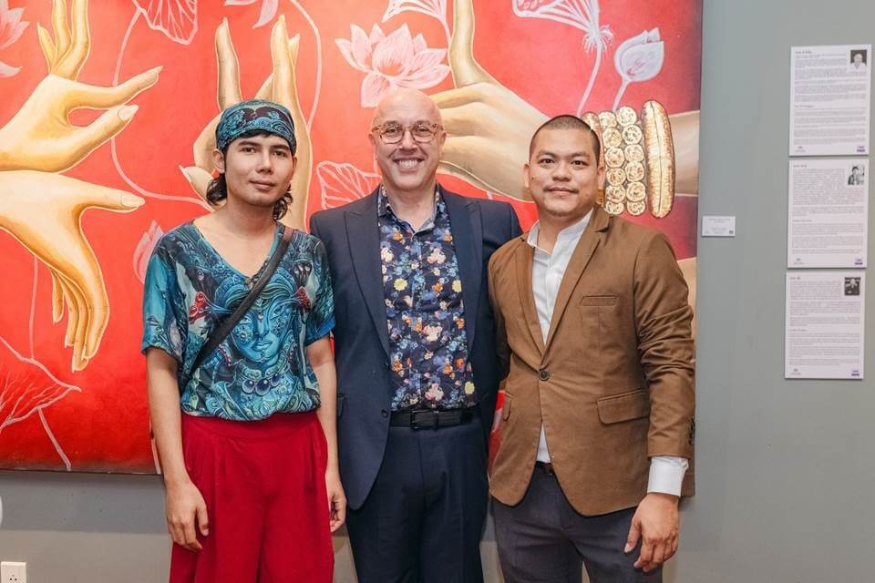 The two Khmer artists with Tribe Art Gallery curator Nat Di-Maggio