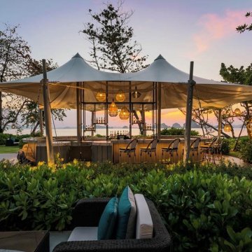 Banyan Tree Krabi's open-air Kredkaew Bar, located on Tubkaek Beach, Krabi Province, southern Thailand