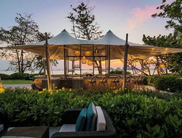 Banyan Tree Krabi's open-air Kredkaew Bar, located on Tubkaek Beach, Krabi Province, southern Thailand