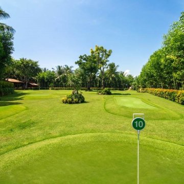 An 18-hole mini golf course (pictured), driving range, clubhouse, soccer field, tennis court, running track and organic sustainable farm are among The Anam Cam Ranh’s new collection of lush beachfront facilities promoting wellbeing. The contoured mini golf course (pictured) is believed to be the first of its kind in Southeast Asia, due to its real grass finishing that the resort’s gardeners painstakingly maintain.