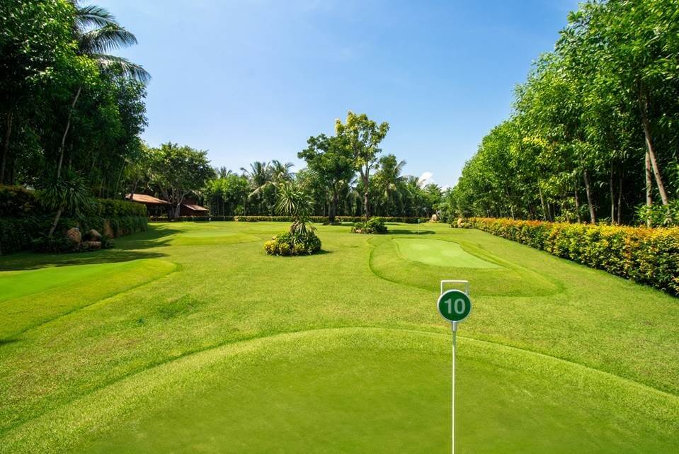 An 18-hole mini golf course (pictured), driving range, clubhouse, soccer field, tennis court, running track and organic sustainable farm are among The Anam Cam Ranh’s new collection of lush beachfront facilities promoting wellbeing. The contoured mini golf course (pictured) is believed to be the first of its kind in Southeast Asia, due to its real grass finishing that the resort’s gardeners painstakingly maintain.