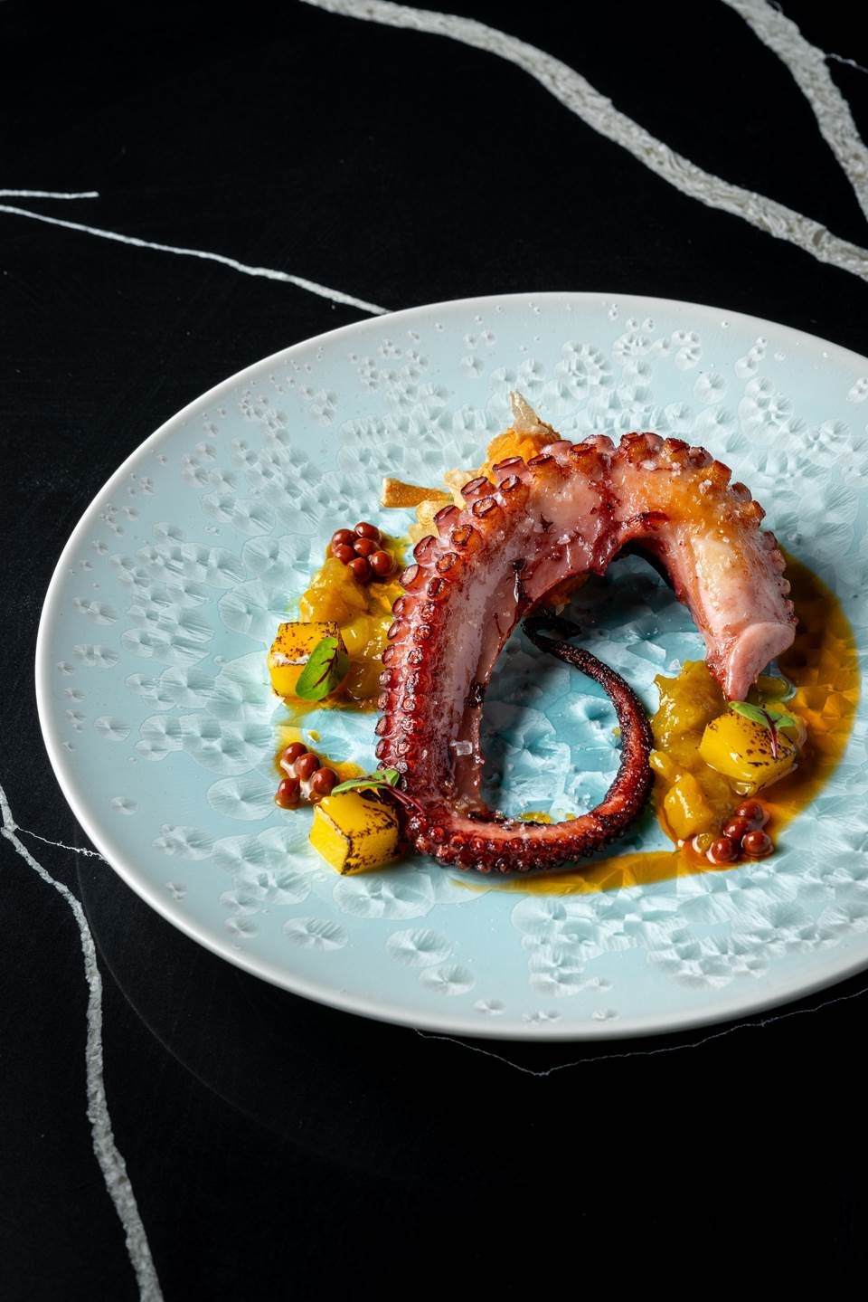 ‘Pulpo a la Parrilla’ grilled octopus with paprika mashed potatoes and mango.