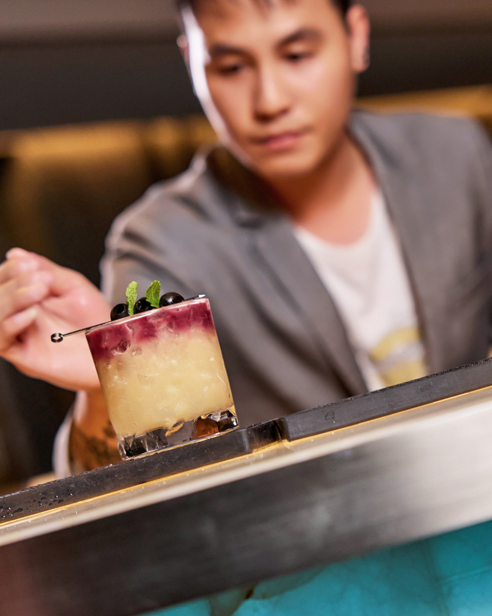 Tapas are accompanied by fun cocktails.