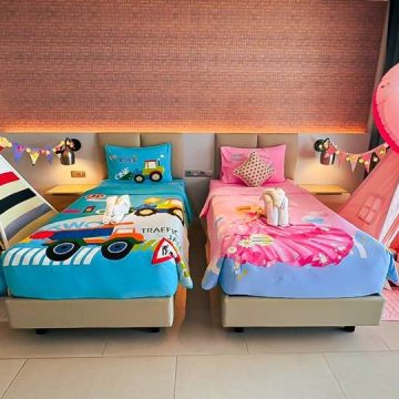 The optional boys’ and girls’ playful room set-ups bring a riot of colour to any of Alma’s oversized suites and pavilions, which all afford sweeping views of Long Beach and its buttermilk sands.