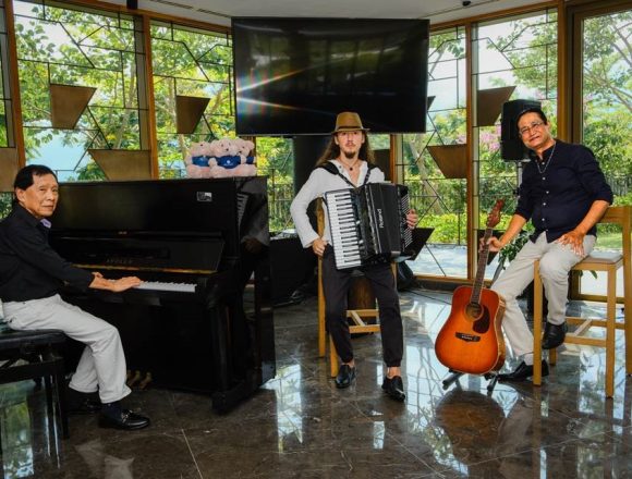 Resident pianist Bensaev “Ben” Javier Guillen, guitarist and vocalist Alex Sunder and accordionist Navalikhin Igor play an array of pop and rock songs at Alma Resort’s American Bar every Monday to Saturday from 7:15-10pm. The schedule features a rotating trio of piano, guitar and vocals, and accordion across three 45-minute sets each evening.