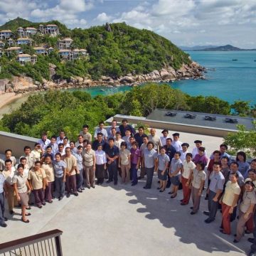 Banyan Tree Samui associates gather for the launch of the resort in July 2010.