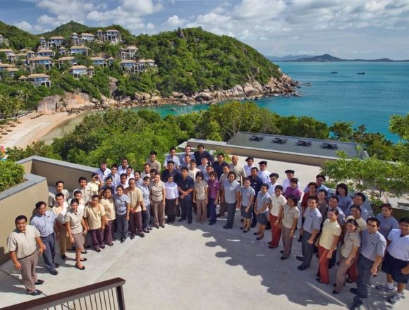 Banyan Tree Samui associates gather for the launch of the resort in July 2010.